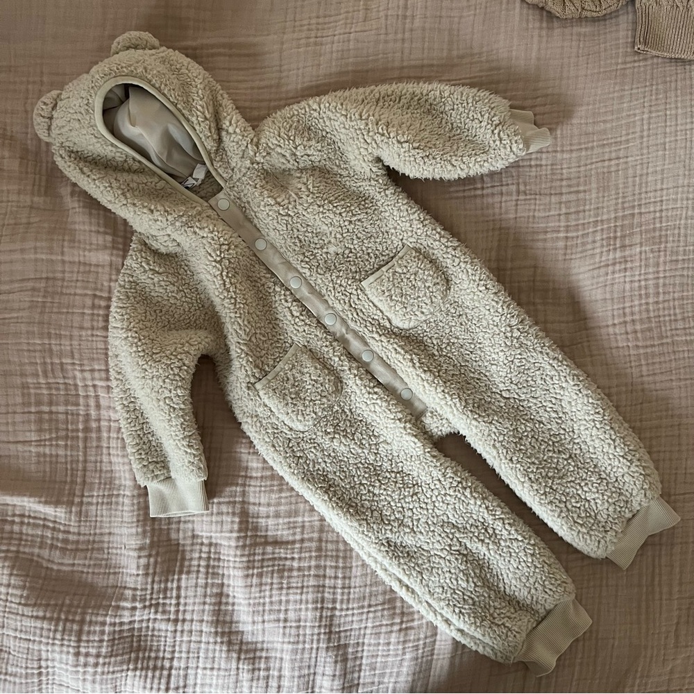 NEW Jamie Kay fleece bear suit, almond color, size 2 years